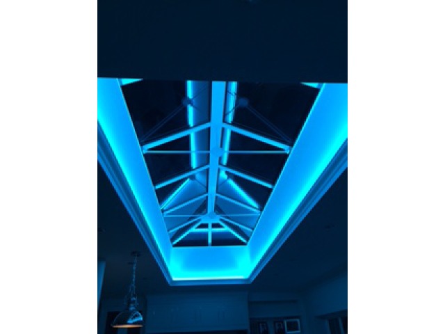 LED Strip fitted in Atrium / Roof Lantern displaying blue